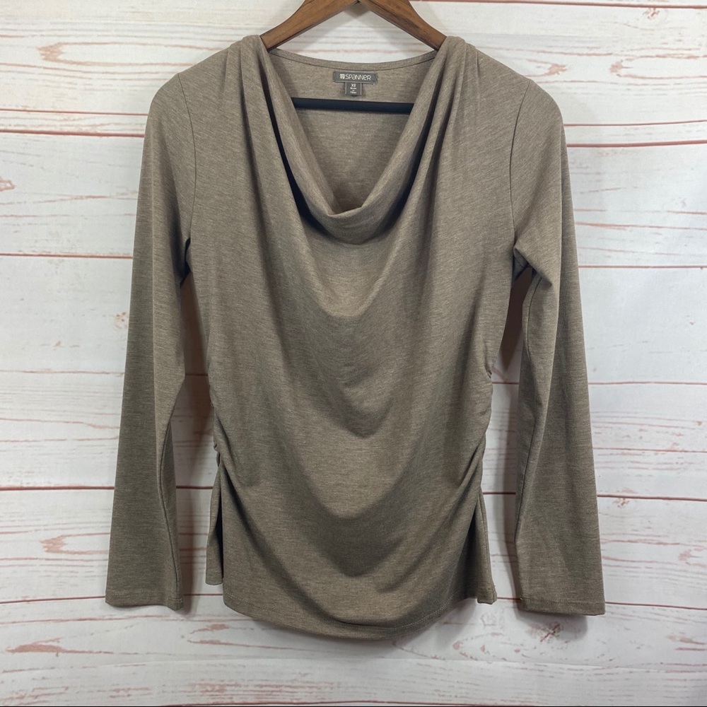 Spanner Cinched Side Scoop Cowl Neck Blouse